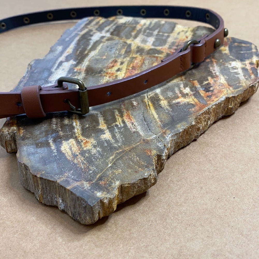 Studded brown gold hook belt
